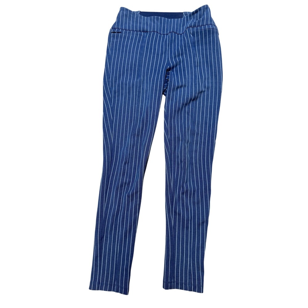 Betabrand Dress Pant Yoga Pants Small Blue Pinstripe Skinny Leg W1591-MBLW